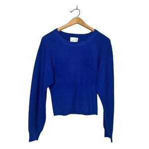 PINK ROSE‎ Womens Cobalt Blue Ribbed Knit Balloon Sleeve Sweater Medium M